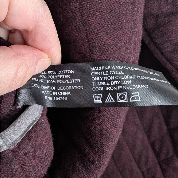 Mountain and Isles Men's Burgundy Quilted Snap High Neck Pullover Sweatshirt XXL - Picture 6 of 6